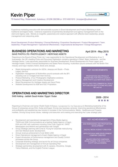 Kevin Piper CV Marketing