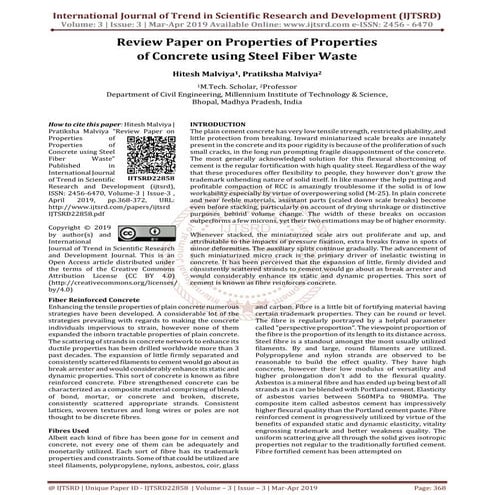Review Paper on Properties of Properties of Concrete using Steel Fiber Waste