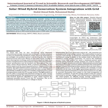 Solar Wind Hybrid Generation System Integration with Grid