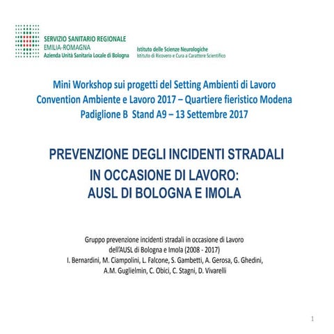 81   incidenti stradali in occasione di lavoro