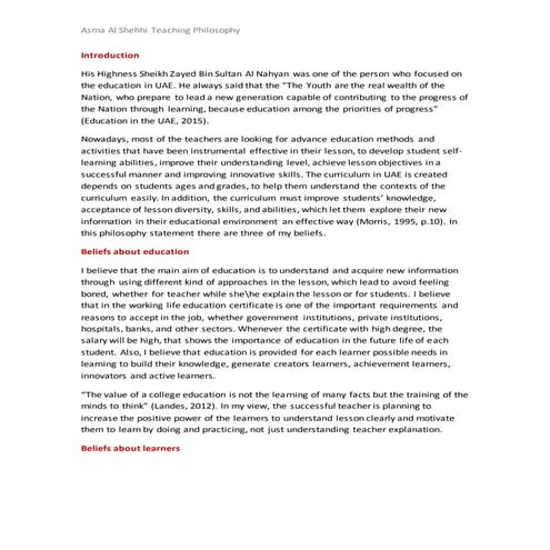 Asma Al Shehhi- Teaching philosophy