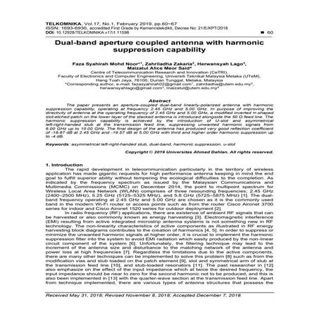 Dual-band aperture coupled antenna with harmonic suppression capability