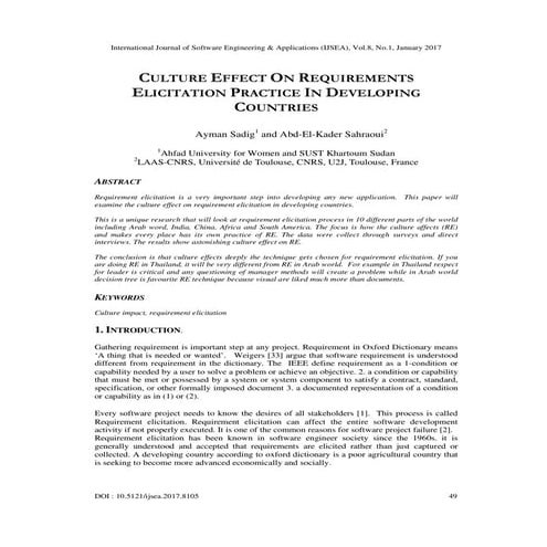 CULTURE EFFECT ON REQUIREMENTS ELICITATION PRACTICE IN DEVELOPING COUNTRIES 