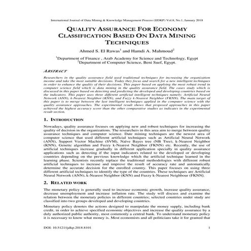 QUALITY ASSURANCE FOR ECONOMY CLASSIFICATION BASED ON DATA MINING TECHNIQUES