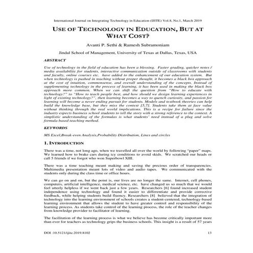 USE OF TECHNOLOGY IN EDUCATION, BUT AT WHAT COST?