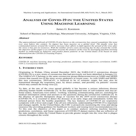 ANALYSIS OF COVID-19 IN THE UNITED STATES USING MACHINE LEARNING