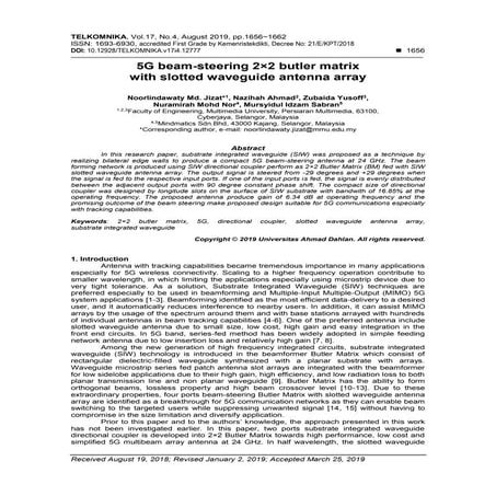 5G beam-steering 2×2 butler matrix with slotted waveguide antenna array