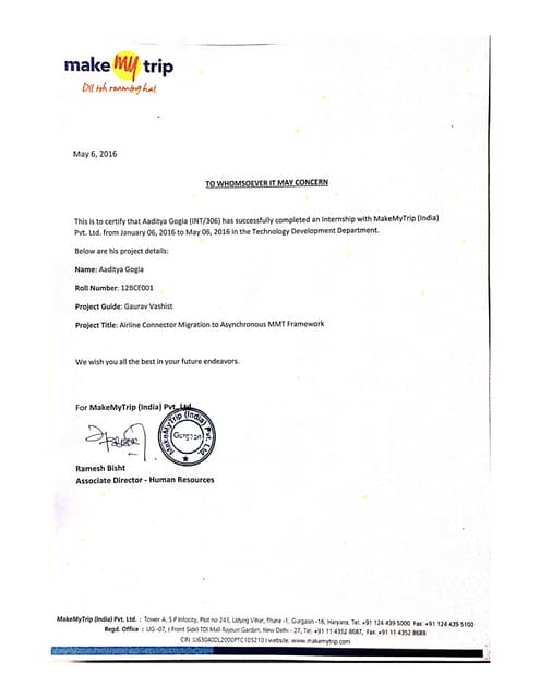 MakeMyTrip Certificate