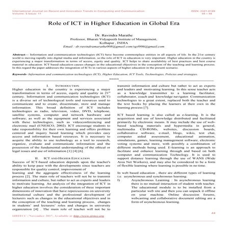 Role of ICT in Higher Education in Global Era