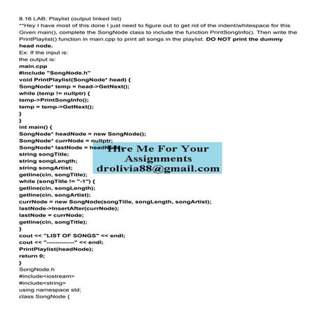 816 LAB Playlist output linked list Hey I have most of.pdf
