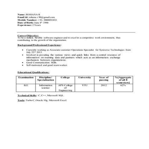 B.E Graduate in Information Science