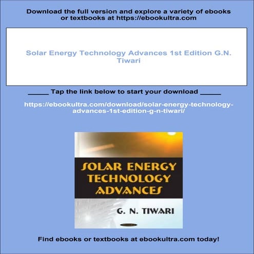 Solar Energy Technology Advances 1st Edition G.N. Tiwari | PDF