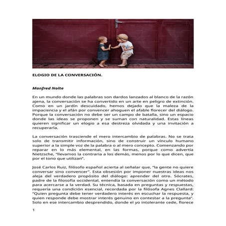 ELOGIO DE LA CONVERSACION: DIALOGO FRENTE A IMPOSICIÓN.