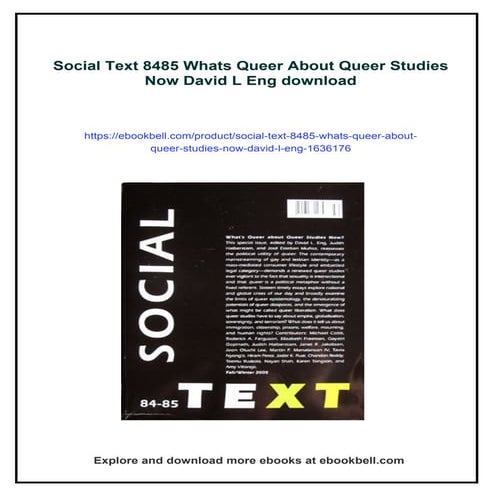 Social Text 8485 Whats Queer About Queer Studies Now David L Eng