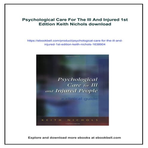 Psychological Care For The Ill And Injured 1st Edition Keith Nichols