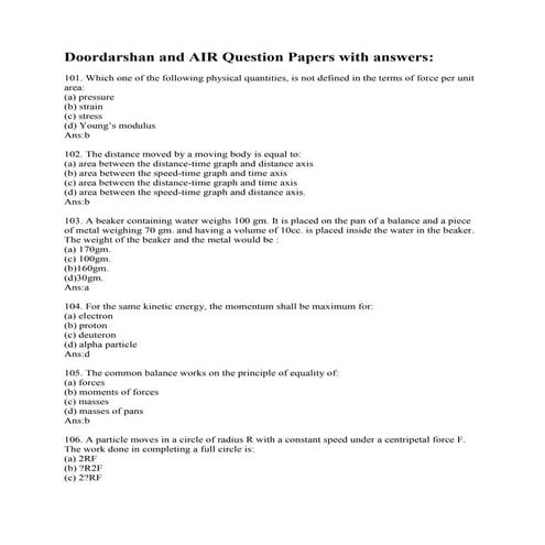 doordarshan and air question papers with answers