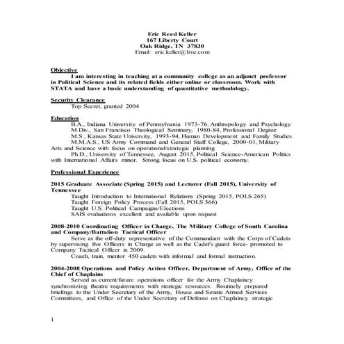 Dr Eric Keller Resume 2016