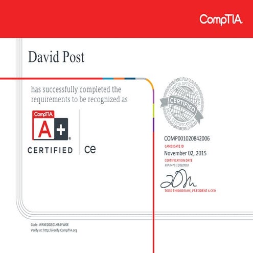 CompTIA A+ ce certificate | PDF