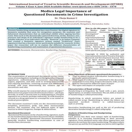 Medico Legal Importance of Questioned Documents in Crime Investigation