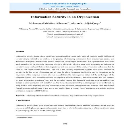 Paper Titled Information Security in an organization