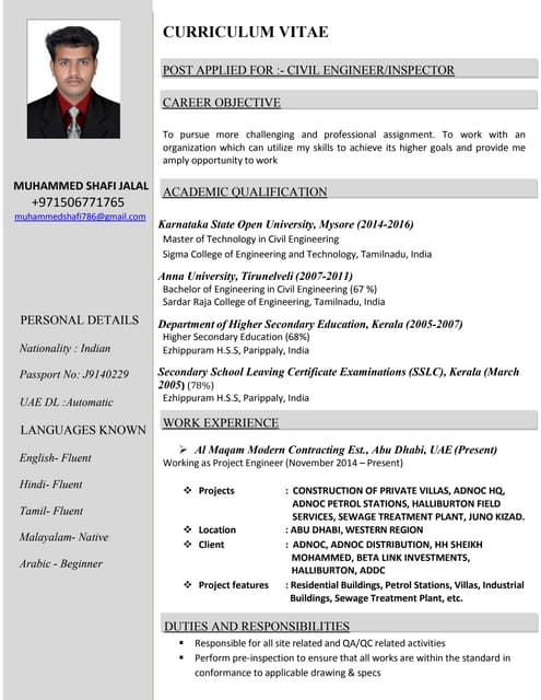 Civil QA&QC Inspector Updated Resume | PDF