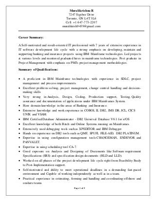 mainframe developer resume