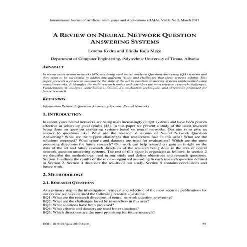 A Review on Neural Network Question Answering Systems