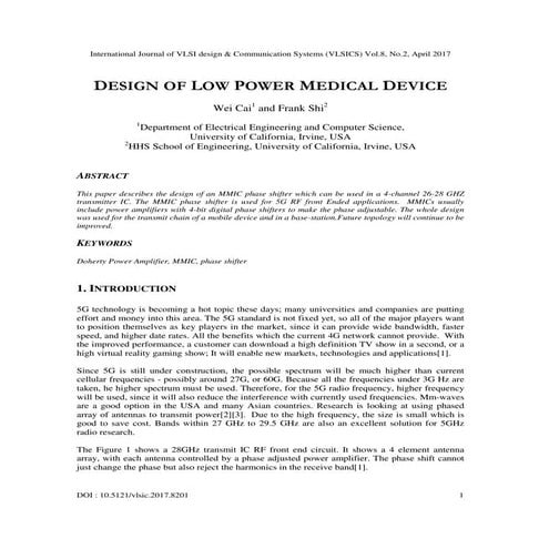 DESIGN OF LOW POWER MEDICAL DEVICE......