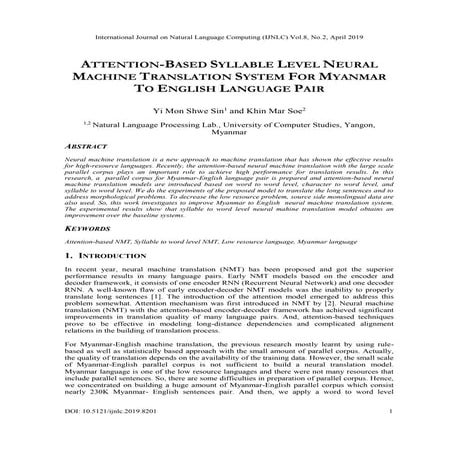 ATTENTION-BASED SYLLABLE LEVEL NEURAL MACHINE TRANSLATION SYSTEM FOR ...