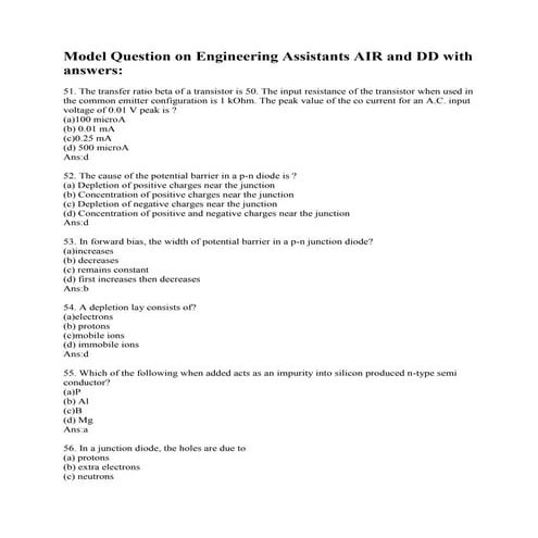 model question on engineering assistants air and dd with answers