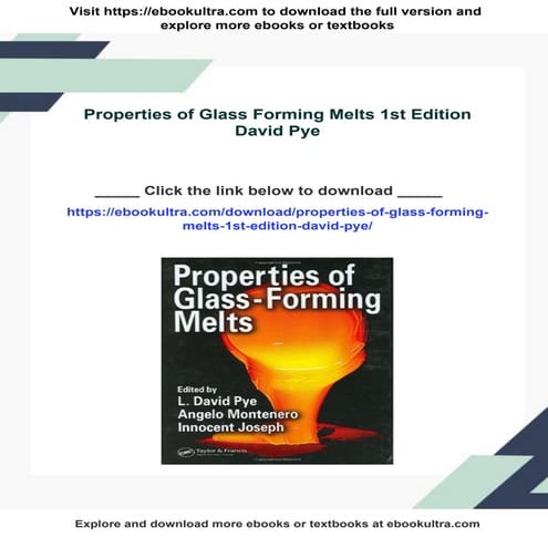 Properties of Glass Forming Melts 1st Edition David Pye | PDF