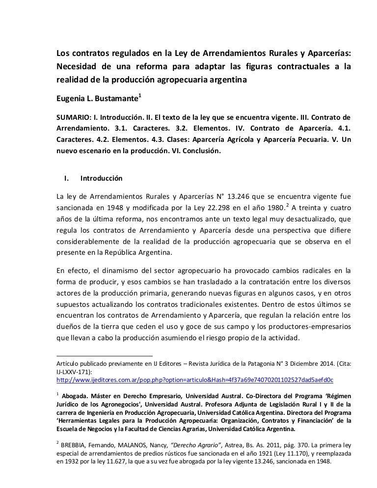 Los Contratos En La Ley De Arrendamientos De Tierras Agricolas