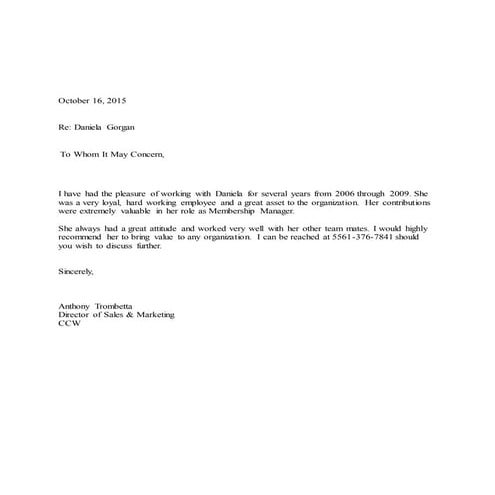 Recommendation Letter - Anthony Trombetta | PDF