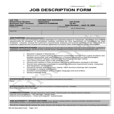 JD-Estimation Engineer