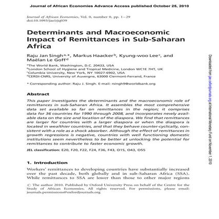 Remittance inflow and economic growth the case of georgia | PDF