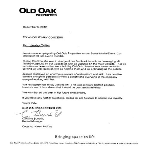 Letter of Reference - Old Oak Properties