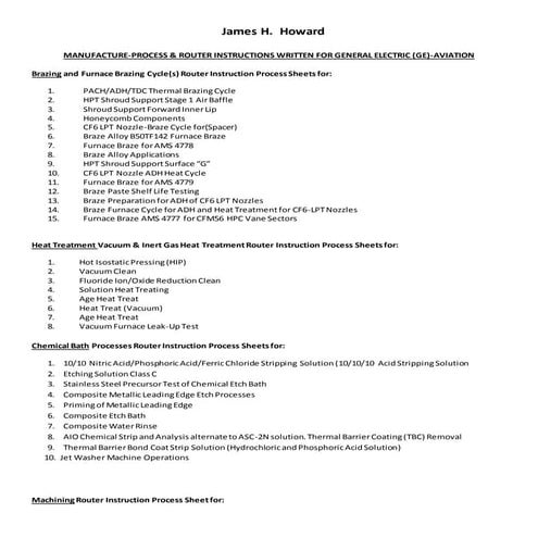 Manufacture-Router Process Instructions For GE Aviation