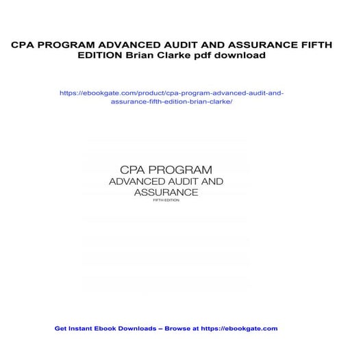 CPA PROGRAM ADVANCED AUDIT AND ASSURANCE FIFTH EDITION Brian Clarke