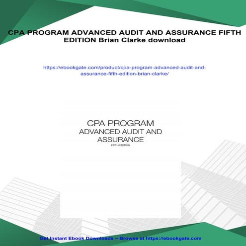 CPA PROGRAM ADVANCED AUDIT AND ASSURANCE FIFTH EDITION Brian Clarke