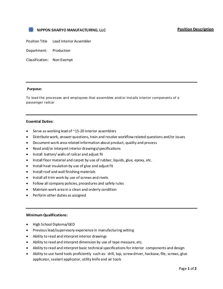 line assembler job description