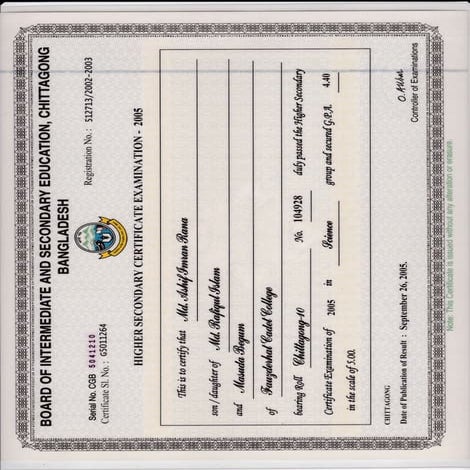 HSC certificate