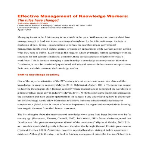 Effectively managing knowledge workers