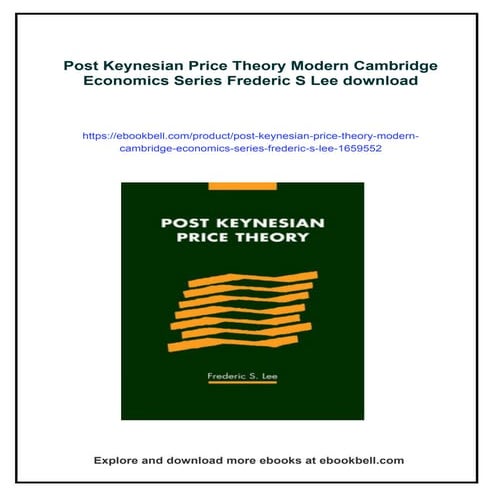 Post Keynesian Price Theory Modern Cambridge Economics Series Frederic S Lee