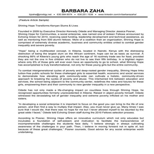 Barbara J. Zaha Portfolio