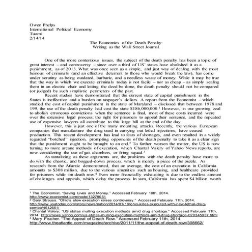 econ of the death penatly