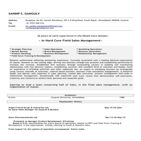 RESUME OF SANDIP S GANGULY