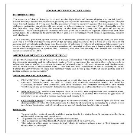 SOCIAL SECURITY ACT IN INDIA