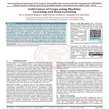 Cultivation of Crops using Machine Learning and Deep Learning