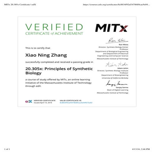 MITx 20.305x Certificate | edX | PDF