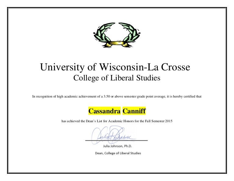 Dean's List Certificate